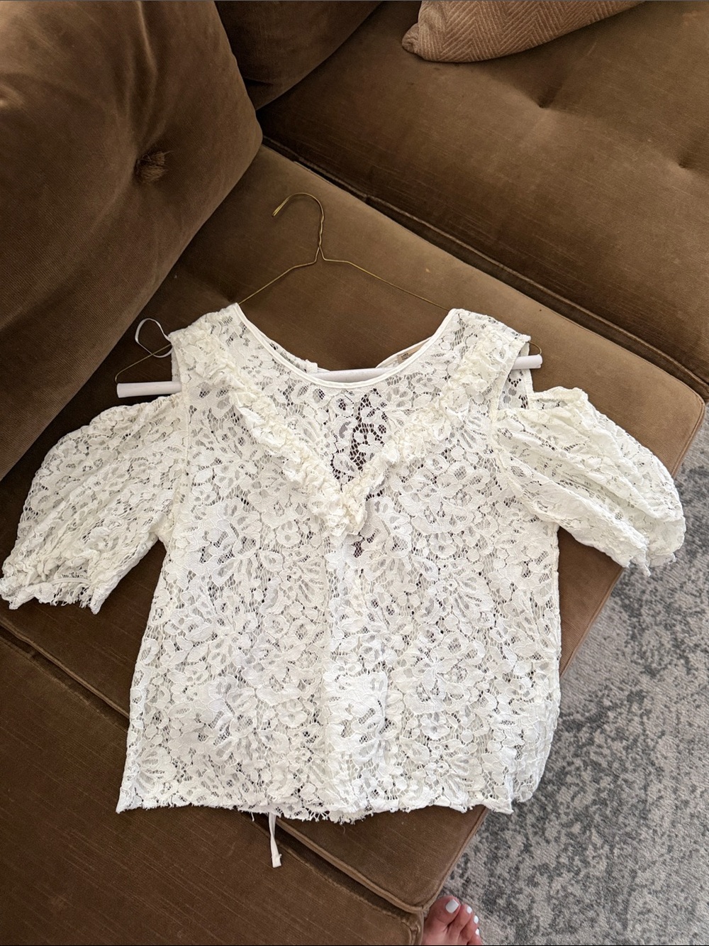 Zara White Lace Cold-Shoulder Blouse